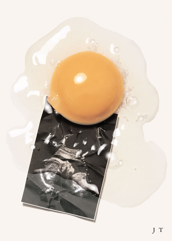  Poster for Vi faller inte, Judiska Teatern, Stockholm — A cracked egg on top of a image from a ultrasound